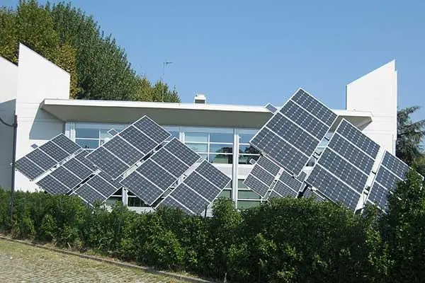 Solar panels mounted on a commercial building